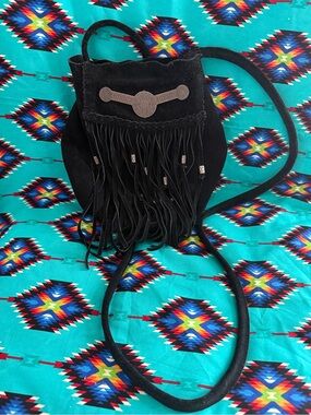 FREE PEOPLE Black Suede Fringe Crossbody Bag - Boho Style